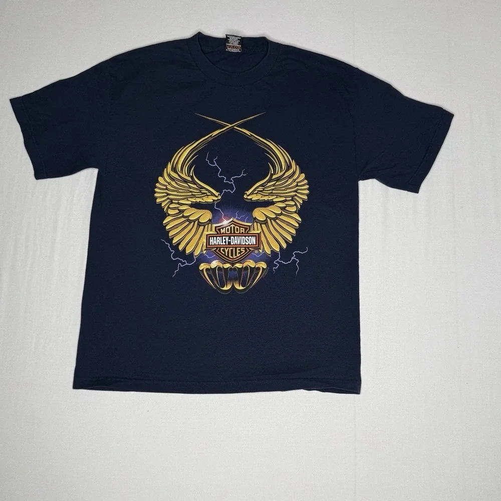 HARLEY DAVIDSON T Shirt Black Mens Large Lightning Wings Y2K Pacific Honolulu